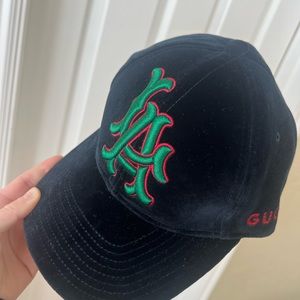 Gucci Hat- navy velvet with green & red LA